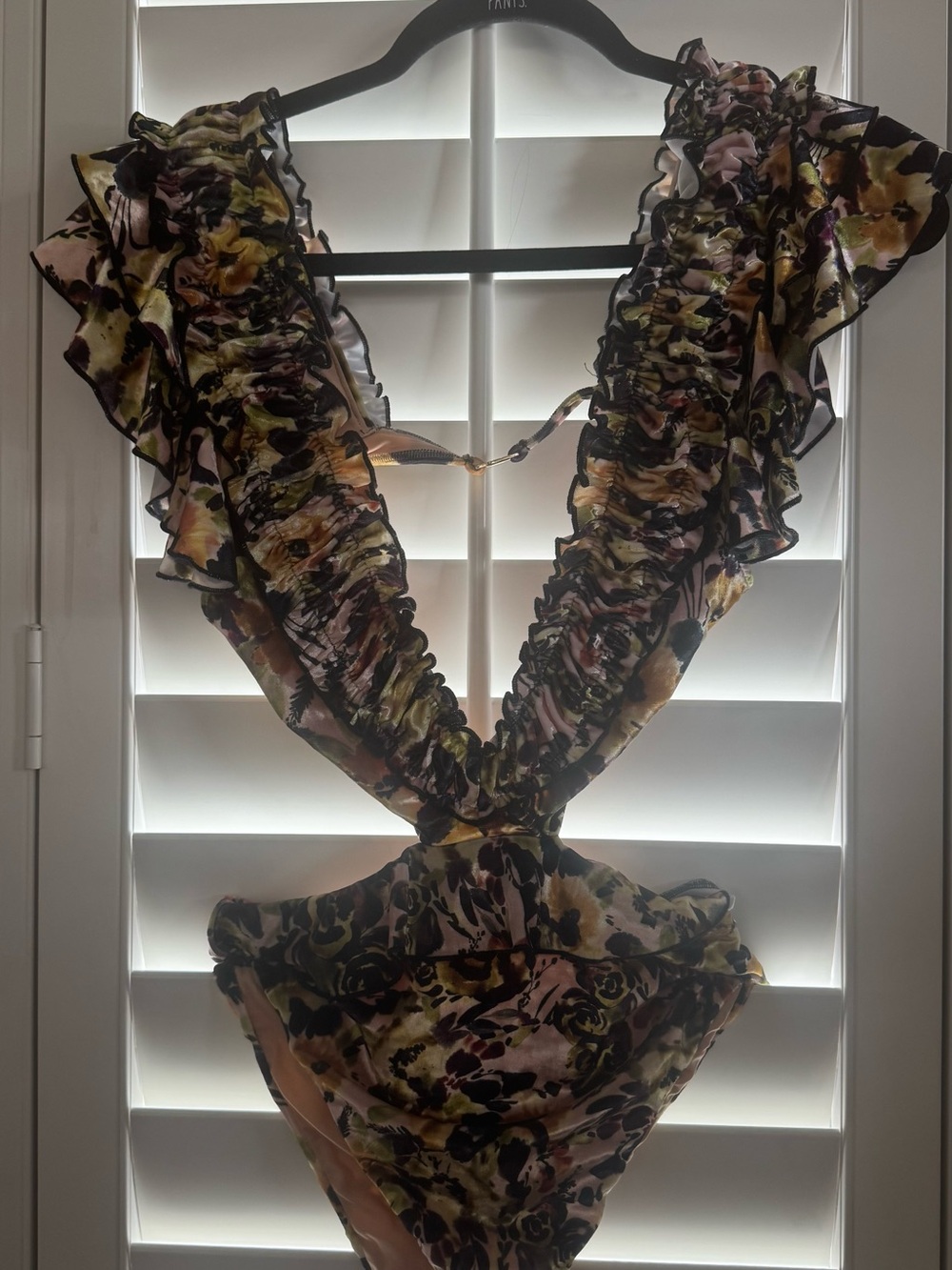 Something Navy Ruffled Floral One-Piece Swimsuit in Pink, Yellow & Black